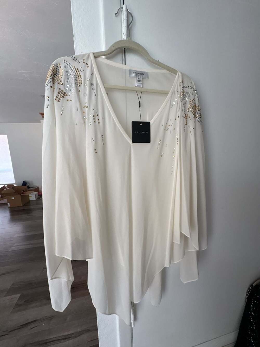 St. John Evening Embellished V-Neck Blouse